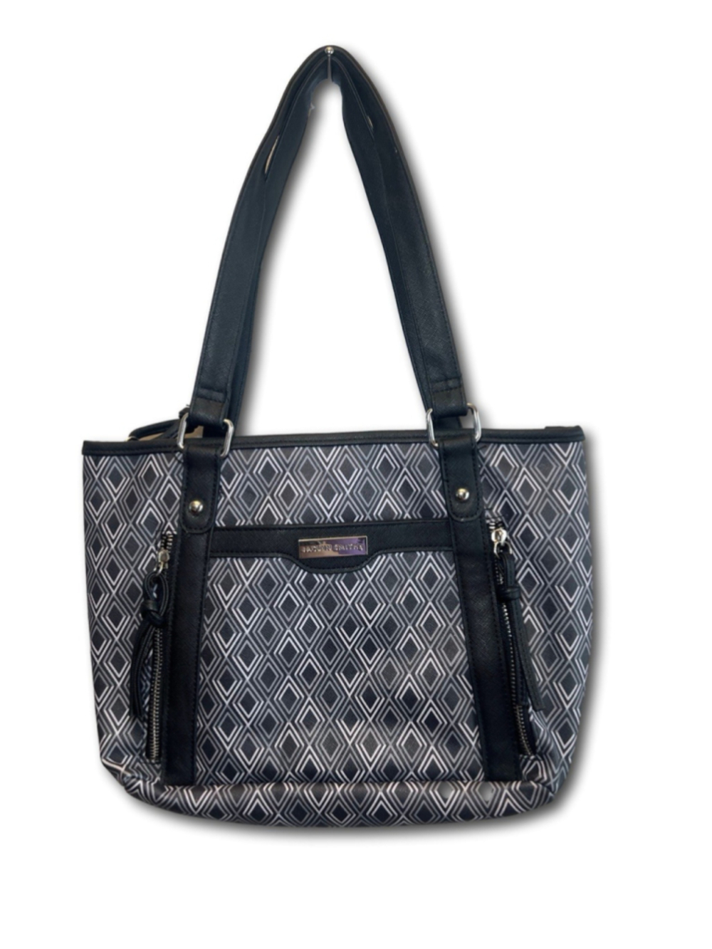 Jaclyn Smith Handbag Women Shoulder Tote Bag Black Gray Geometric Pattern Purse